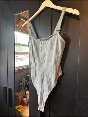 H&M Cyan Blue Corset Bodysuit Size S Y2K Ribbed